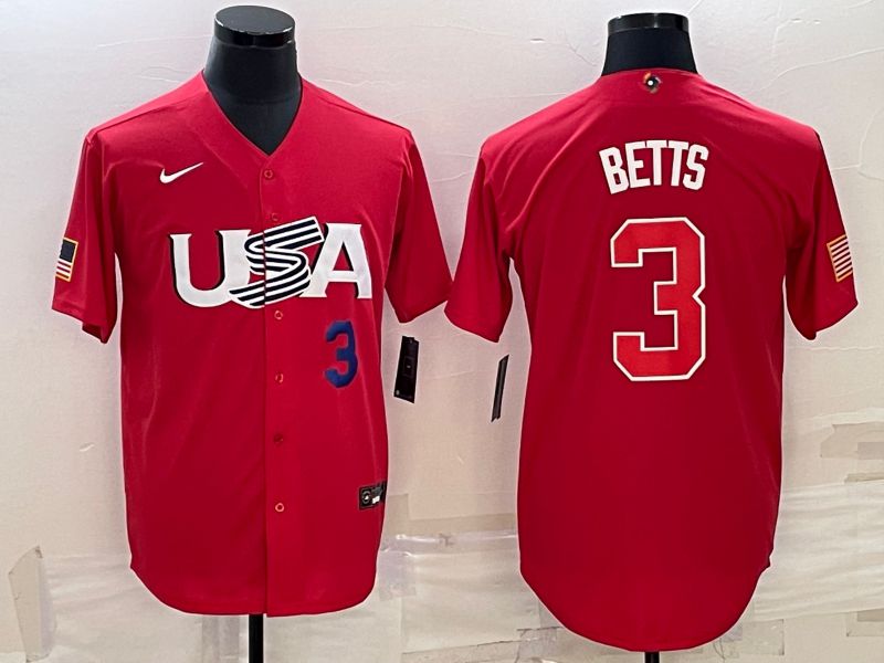 Men 2023 World Cub USA 3 Betts Red Nike MLB Jersey1